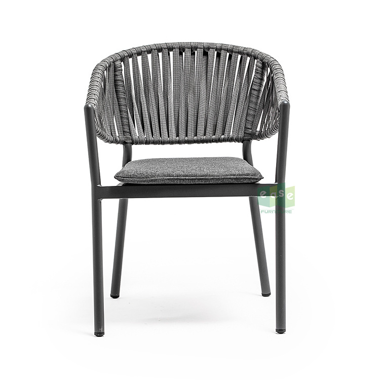 (E7063) Hotel garden patio black modern woven rope outdoor dining chairs furniture