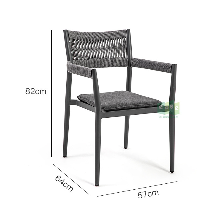 (E3086) Wholesale stackable outdoor garden coffee shop black weave rope dining chair