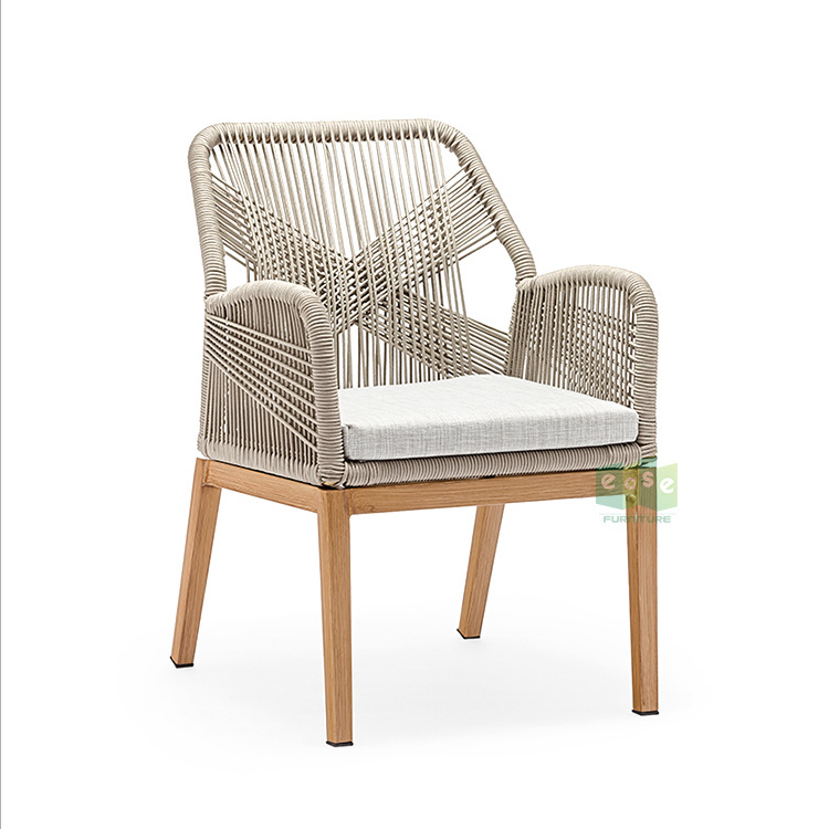 (E1145) Outdoor patio dinning woven furniture stackable rope weave wicker indoor dining chair