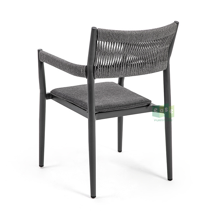 (E3086) Wholesale stackable outdoor garden coffee shop black weave rope dining chair