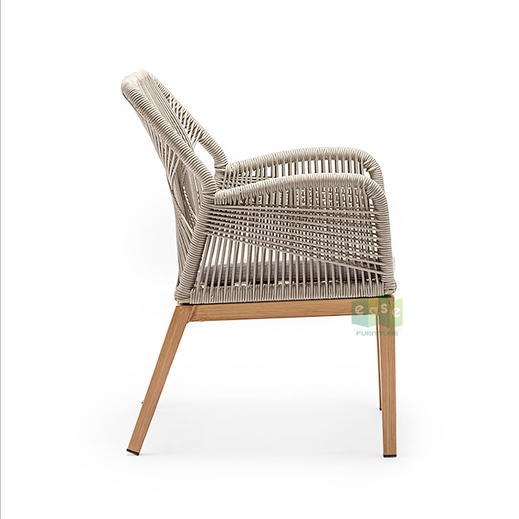 (E1145) Outdoor patio dinning woven furniture stackable rope weave wicker indoor dining chair