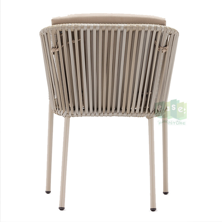 (E7097) Aluminum frame outdoor rattan rope woven dining chair with seat cushion