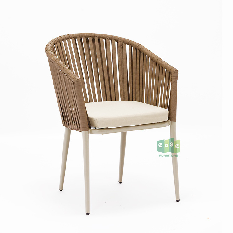 (E7083R) Modern aluminum metal stackable outdoor garden patio rope cafe dining chairs furniture