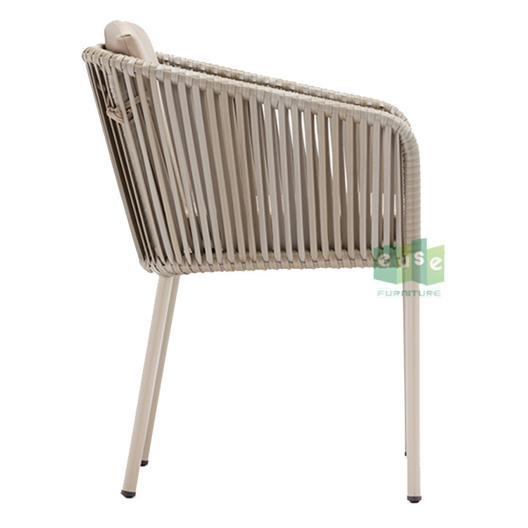 (E7097) Aluminum frame outdoor rattan rope woven dining chair with seat cushion