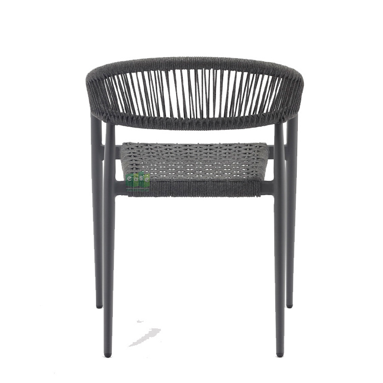 (E7071R) Metal black woven rope seat cafes dining chairs for outdoor patio restaurant table