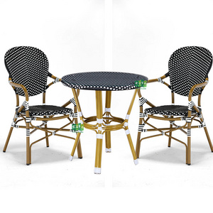 (E3011 + E9005TWR1)  Cafe restaurant outdoor rattan wicker table and chairs 3 piece patio set