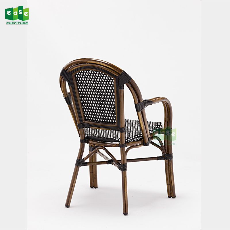 Bamboo look aluminum wicker bistro chair with arm for cafe restaurant (E6016)