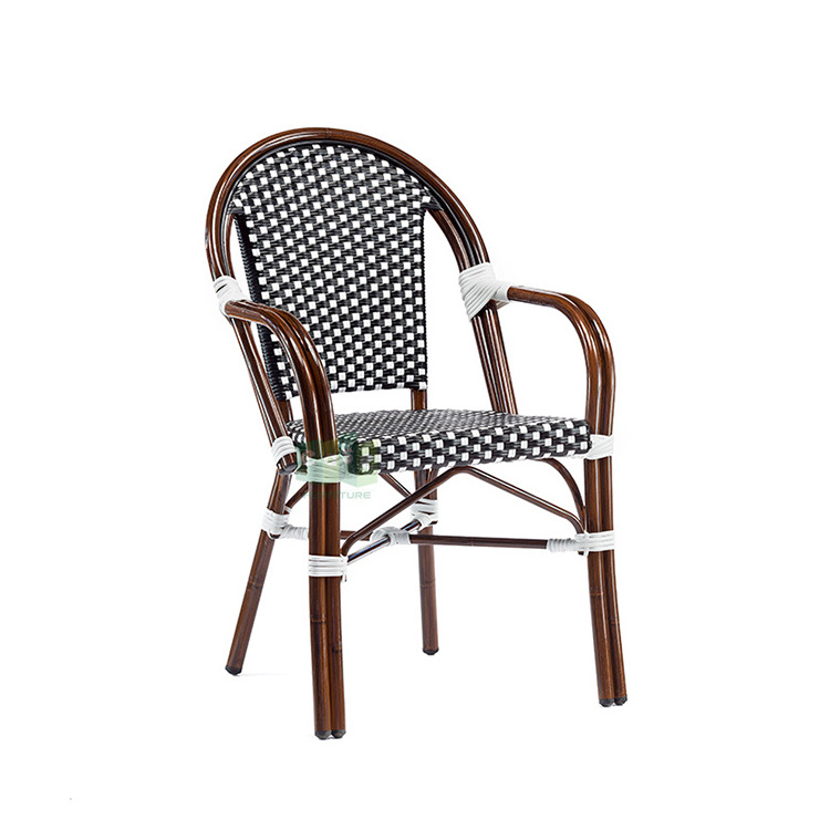 (E200779 arm) European outdoor restaurant french bistro rattan cafe arm chairs