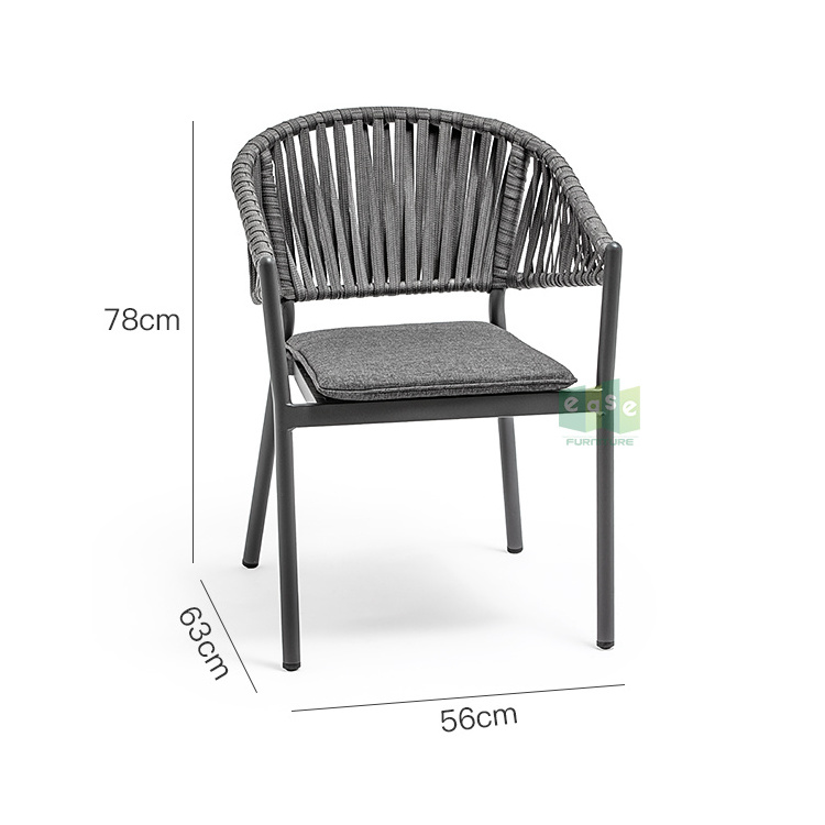 (E7063) Hotel garden patio black modern woven rope outdoor dining chairs furniture