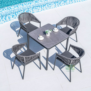 (E7063) Hotel garden patio black modern woven rope outdoor dining chairs furniture