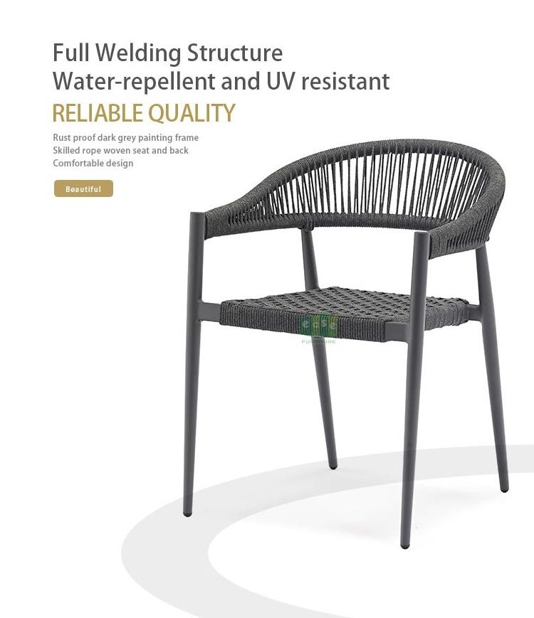 (E3036) Occasional patio outdoor dining chair furniture with gray rope