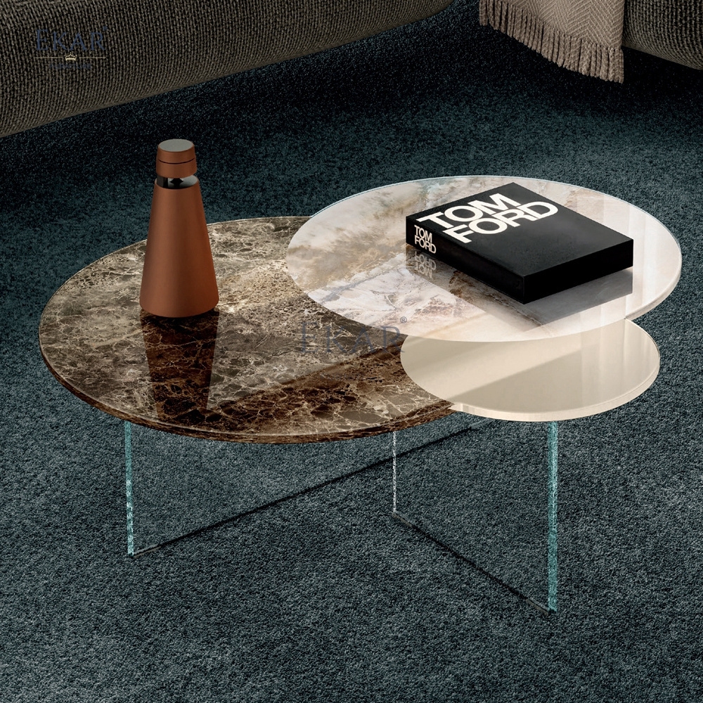 New design Irregular Modern Marble Coffee Table Set - Elegant Glass & Marble Combination for Living Spaces glass coffe table