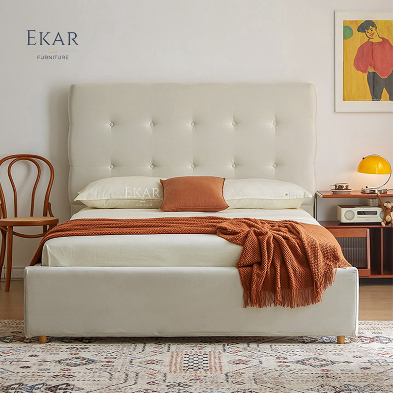 New Design Ekar Nappa Leather and Half Leather Waffle Pattern Bedroom Bed