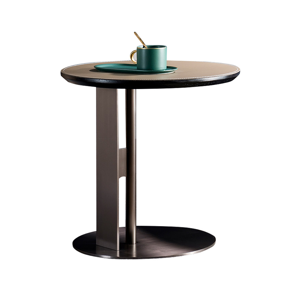 Nordic luxury modern style home furniture stainless steel base round side table corner coffee tables with leather top