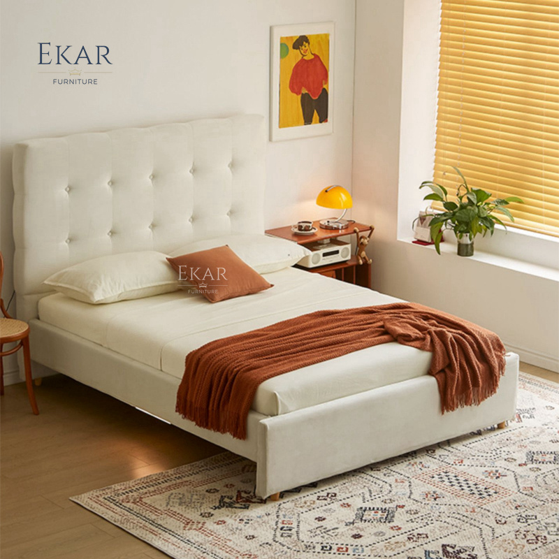 New Design Ekar Nappa Leather and Half Leather Waffle Pattern Bedroom Bed