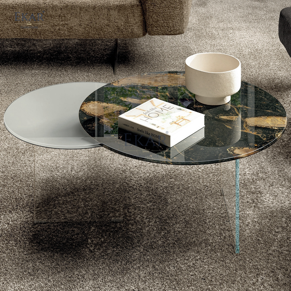 New design Irregular Modern Marble Coffee Table Set - Elegant Glass & Marble Combination for Living Spaces glass coffe table