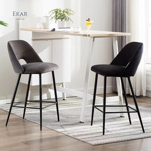 Ekar Furniture Nordic Pink Green Velvet Single Fabric Upholstered High Dining Chairs Modern Bar Stool