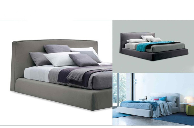 Italy Modern Soft Grey Fabric King Size Bed Furniture European Modern Design Bed