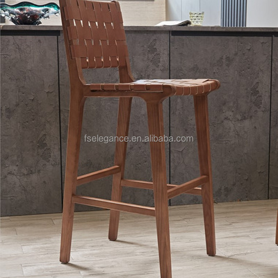 Short back French style wooden commercial rope modern kitchen bar counter high bar stools bar chairs