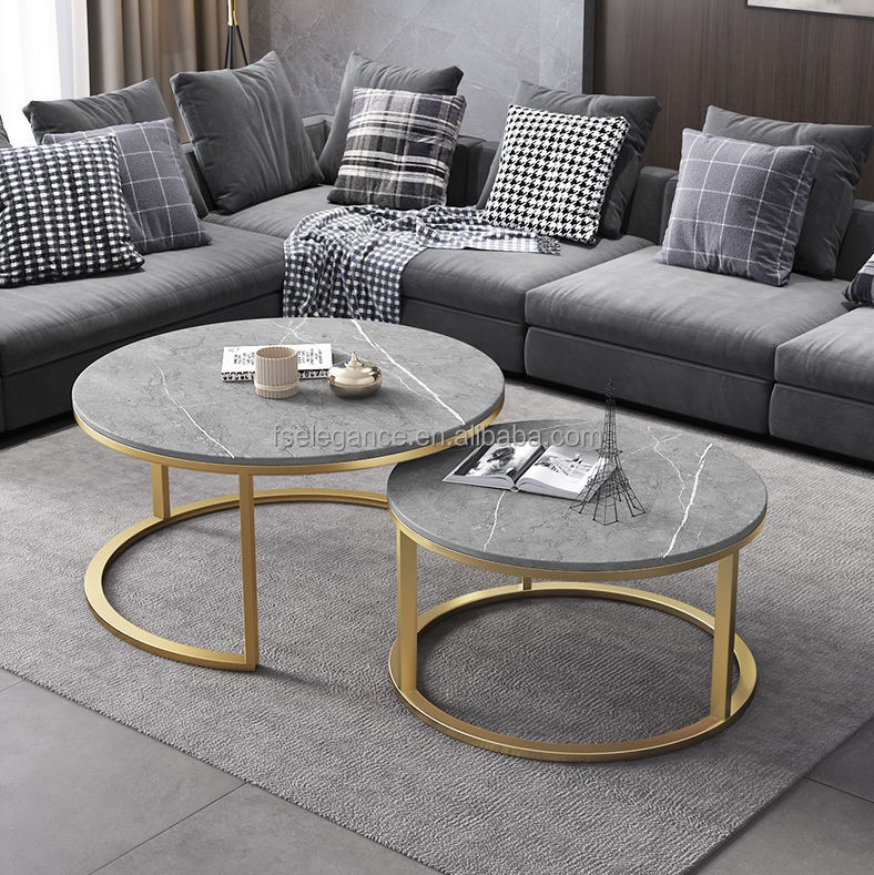 Modern Gold Stainless Steel Leg marble top round living room home furniture luxury side center coffee tea table