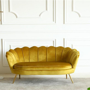 Luxury Flower Shell Shaped Sofa Chair Gold Brass Metal Upholstery Velvet Fabric 2 Seater Living Room Furniture Modern Chair