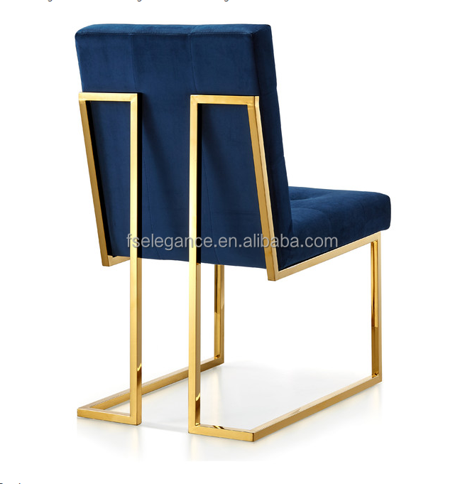 French style stainless steel blue velvet brass gold Jonathan Adler designer dining goldfinger chair