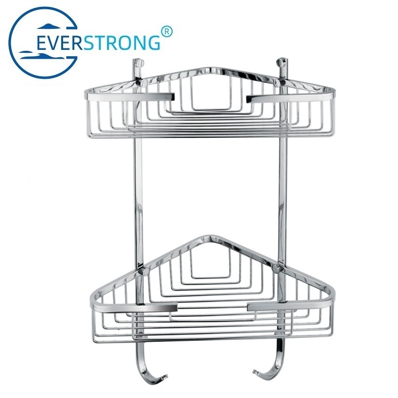 Everstrong  double layer  storage rack V4103D stainless steel shower basket  or bathroom  corner shelf