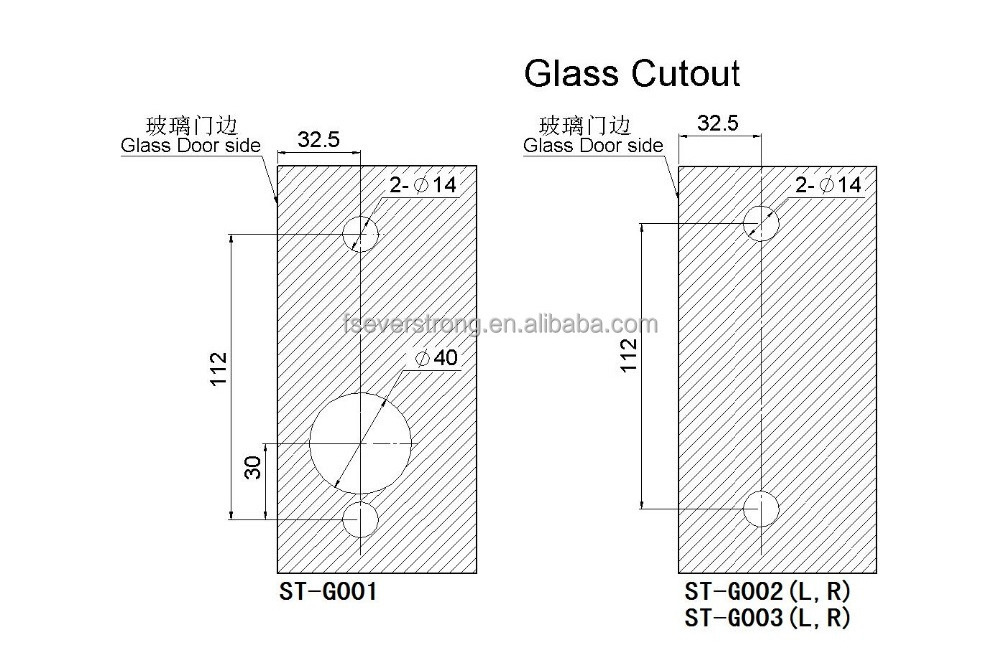 Everstrong ST-G003 frameless double glass door lock with fixed handle and stainless steel patch sliding lock