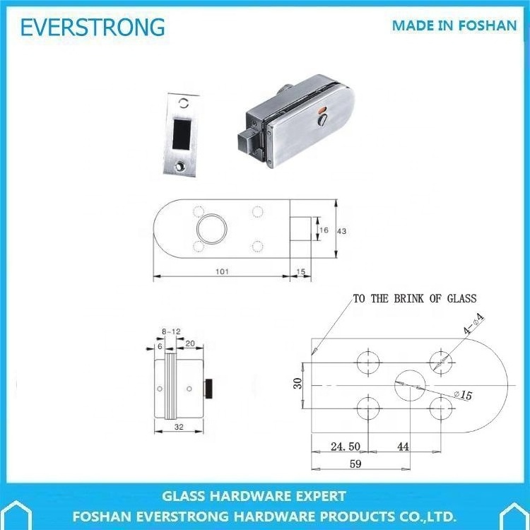 Everstrong stainless steel bathroom glass door bolt  H001 single toilet glass door latch with indicator