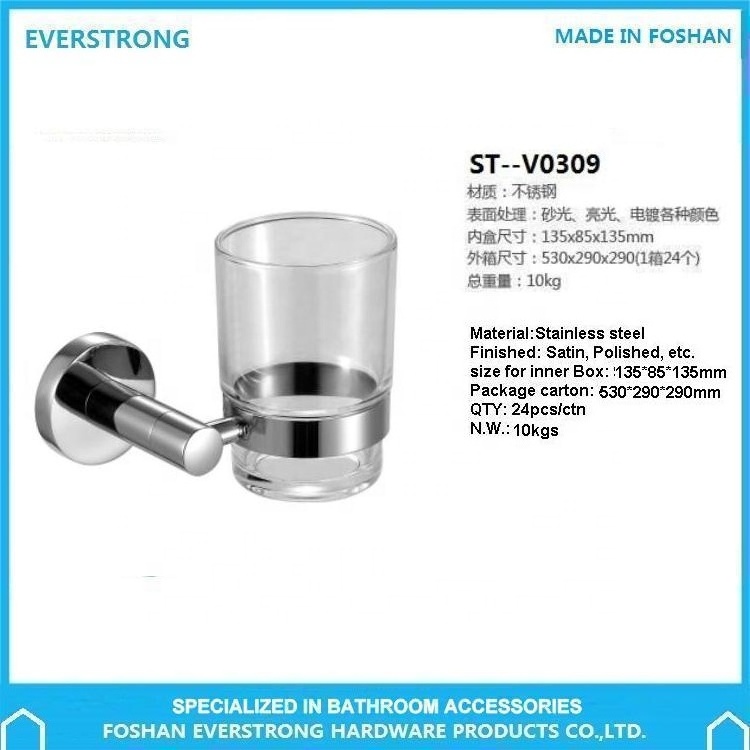 Everstrong stainless steel bathroom accessories  toothbrush holder ST-V0309 single glass tumbler  cup holder