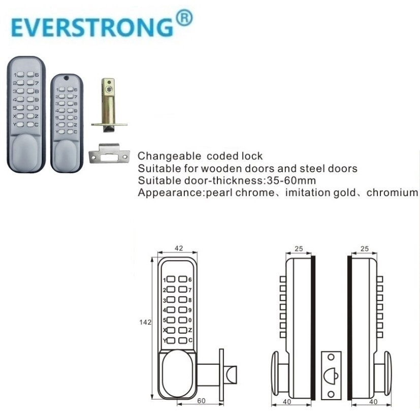 Everstrong G026S  keyless  combo number lock with double side keypad  mechanical digital door lock