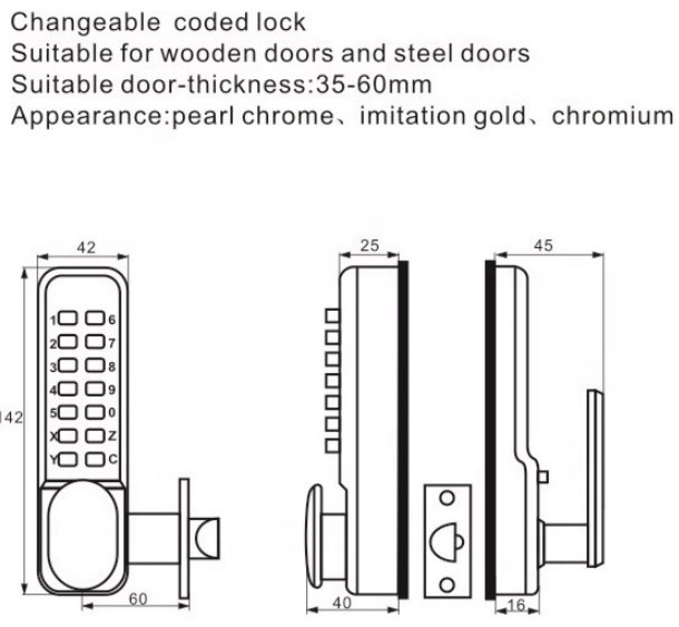 Zinc alloy  G020B  keyless  combo number lock with double side keypad  mechanical digital door lock