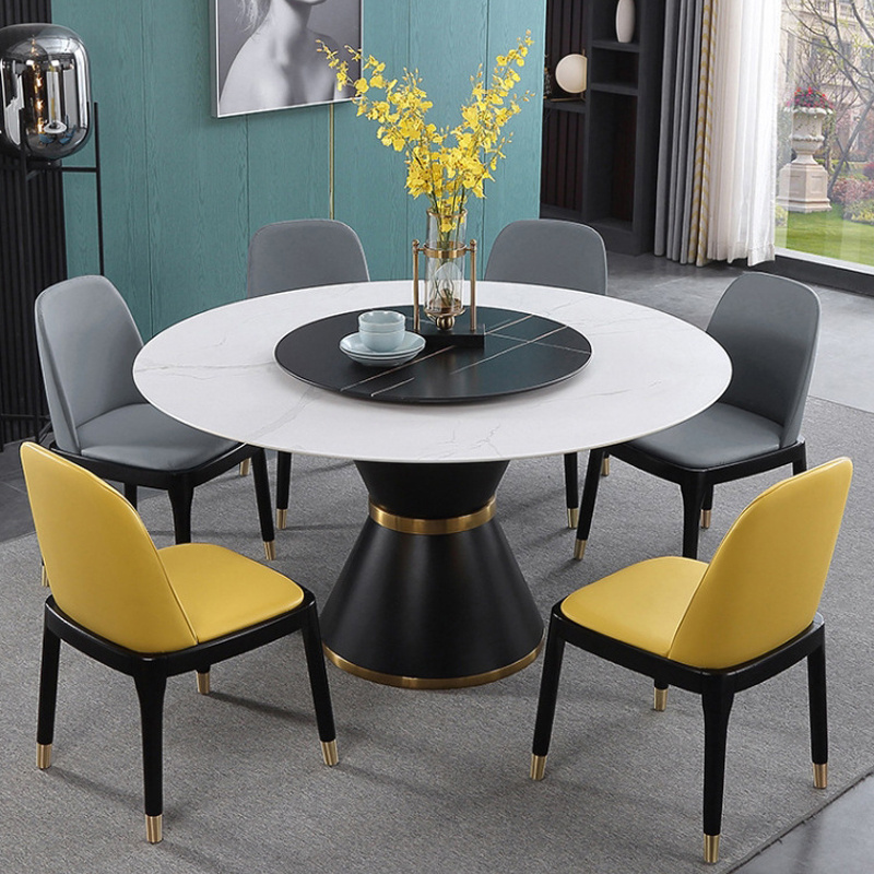 Italian luxury dining table minimalist rock board  round  rotate dining table