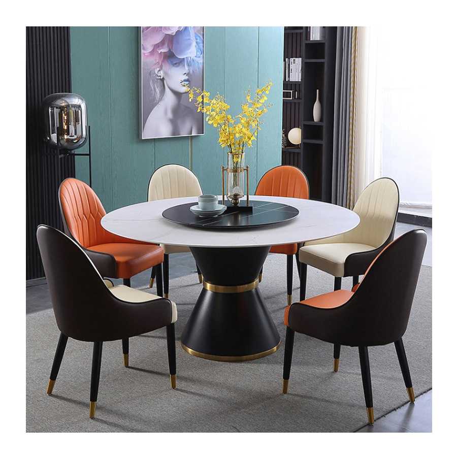 Italian luxury dining table minimalist rock board  round  rotate dining table