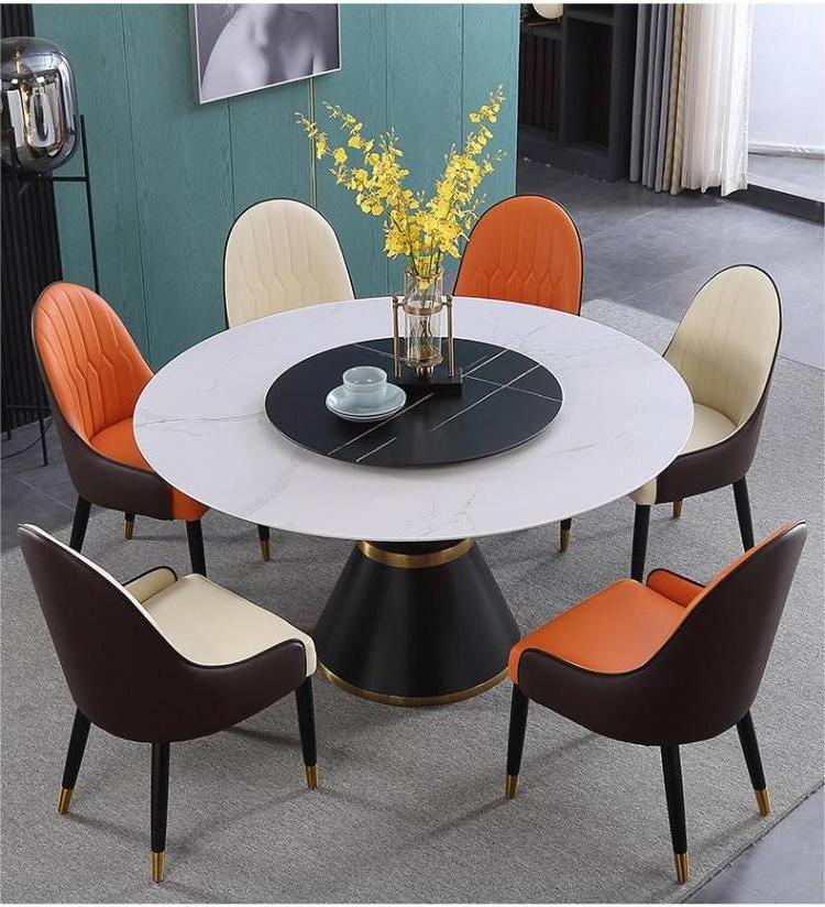 Italian luxury dining table minimalist rock board  round  rotate dining table