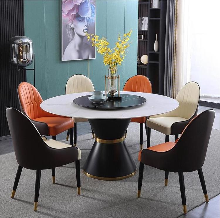 Italian luxury dining table minimalist rock board  round  rotate dining table