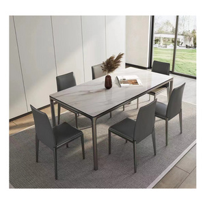 Italian  luxury  dining table  modern minimalist rock board dinning table Set 2 4 6 Seater Dining Table And metal Chairs