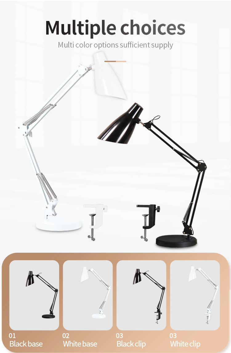 FX313B Modern Flexible Desk Lamps Study/Computer Lights Reading Light Long Swing Arm Black/White LED Home Decor Table Lamp