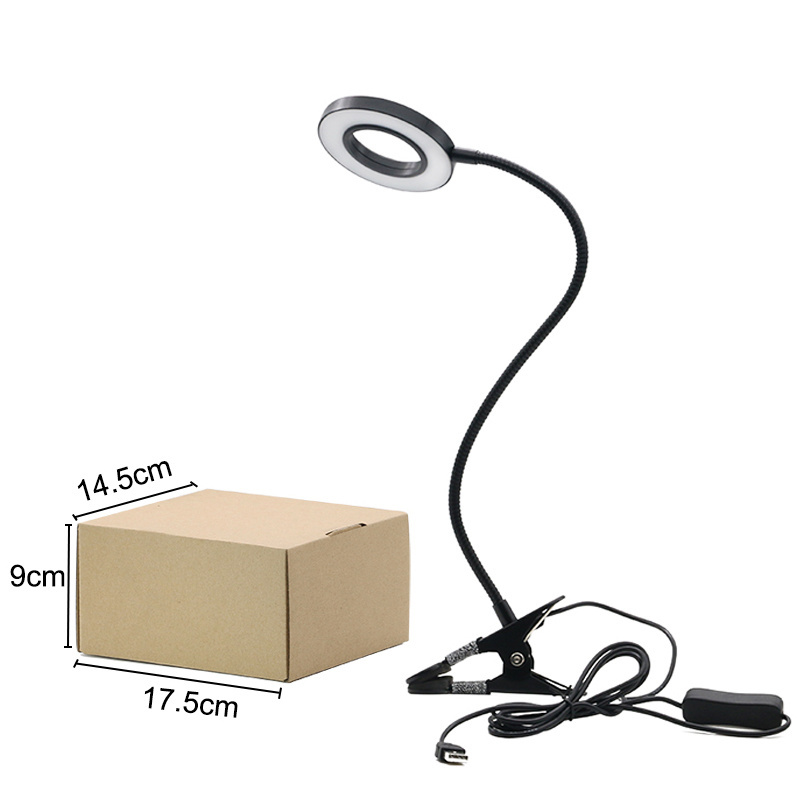 Nail beauty salon black color metal clip clamp 5 watt led table lamp 3 lighting modes desk lamp