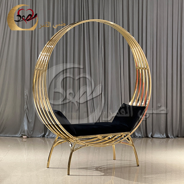 Hot style birdcage luxury gold stainless steel wedding throne chair with cushion