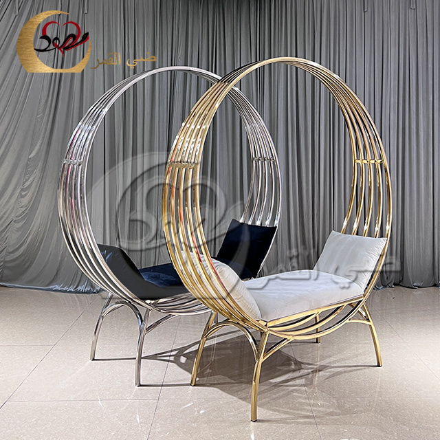 Hot style birdcage luxury gold stainless steel wedding throne chair with cushion