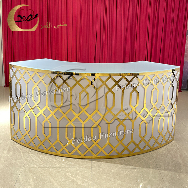 Hotel bar furniture gold stainless steel metal half round bar counter tables