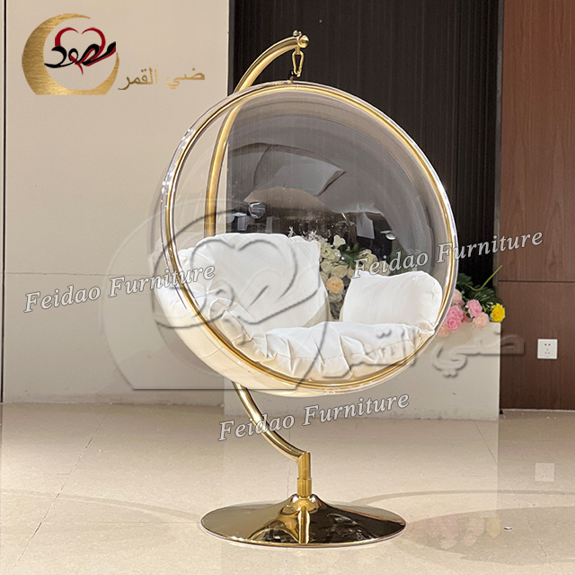 Bride and groom golden frame acrylic hanging swing chair with stand