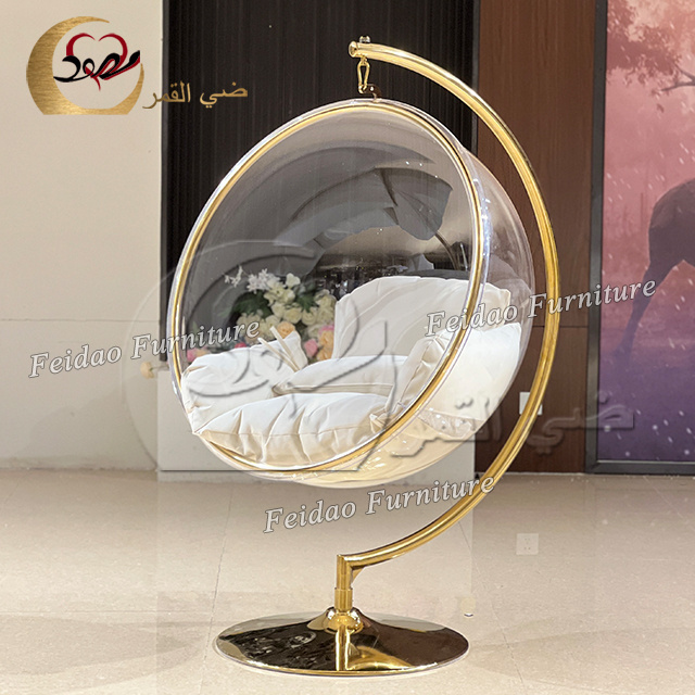 Bride and groom golden frame acrylic hanging swing chair with stand