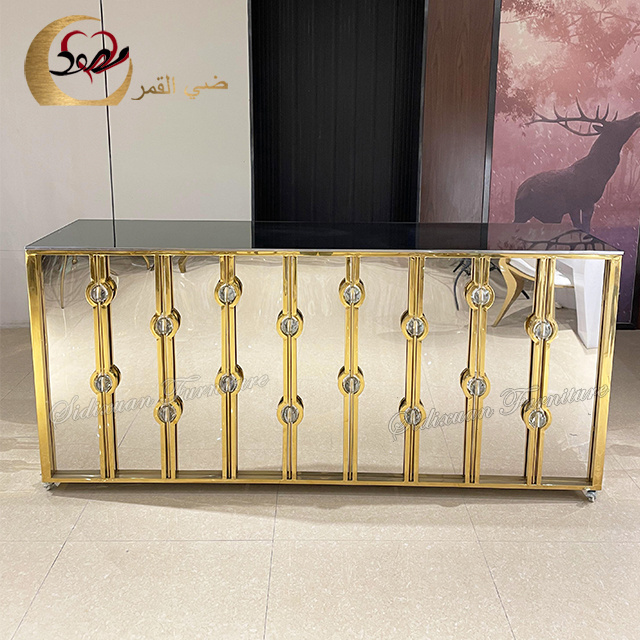 Hot Sale Juices Bar Tables Mirror Luxury Nightclub Furniture Bar Counter Metal Stainless Steel Modern Contemporary