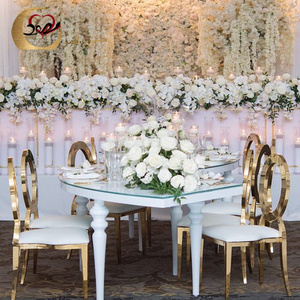 Half round shape serpentine white iron wedding event mdf event table