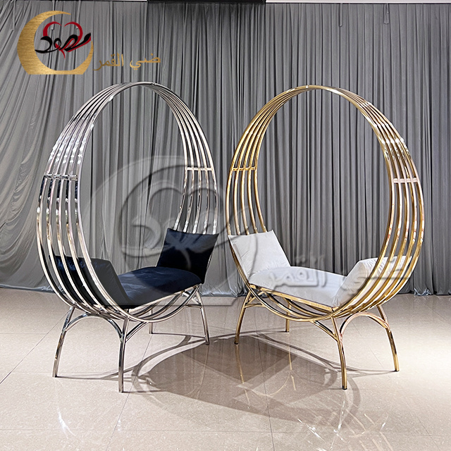 Hot style birdcage luxury gold stainless steel wedding throne chair with cushion