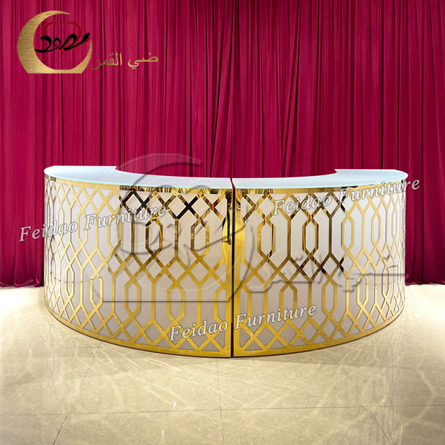 Hotel bar furniture gold stainless steel metal half round bar counter tables