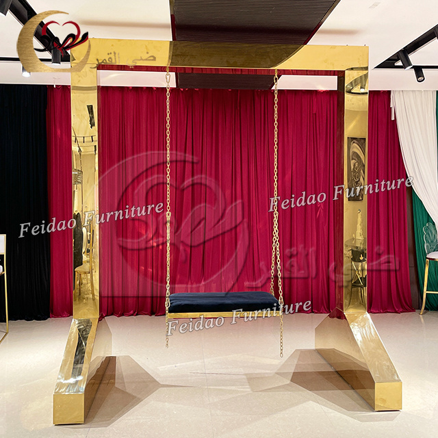 Wedding events large gold stainless steel indoor swing chair with stand modern