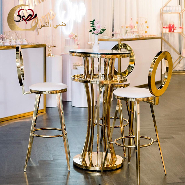 Cheap sale gold stainless steel base illuminated cool bar table sets